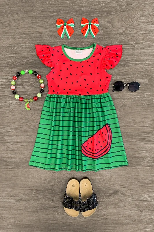 Lace DressWatermelon Ruffle Sleeve Stripe Dress