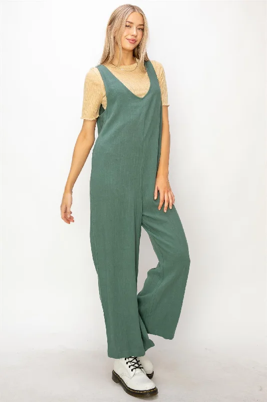 women's jumpsuits with long sleevesLinen Luxury Jumpsuit in Moss