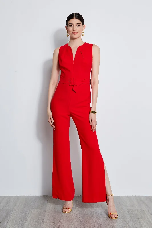 women's jumpsuits for business meetingsBelted Slit Jumpsuit