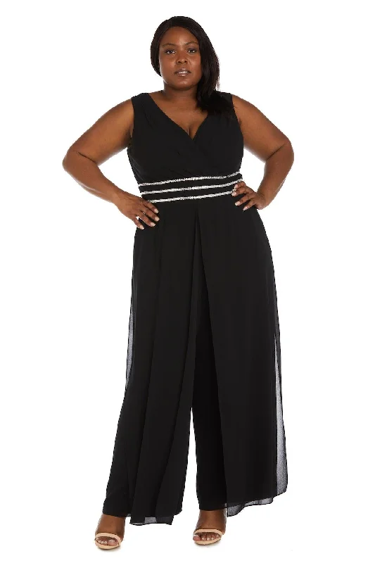 women's jumpsuits with off-the-shoulder necksR&M Richards 9365W Long Formal Plus Size Jumpsuit