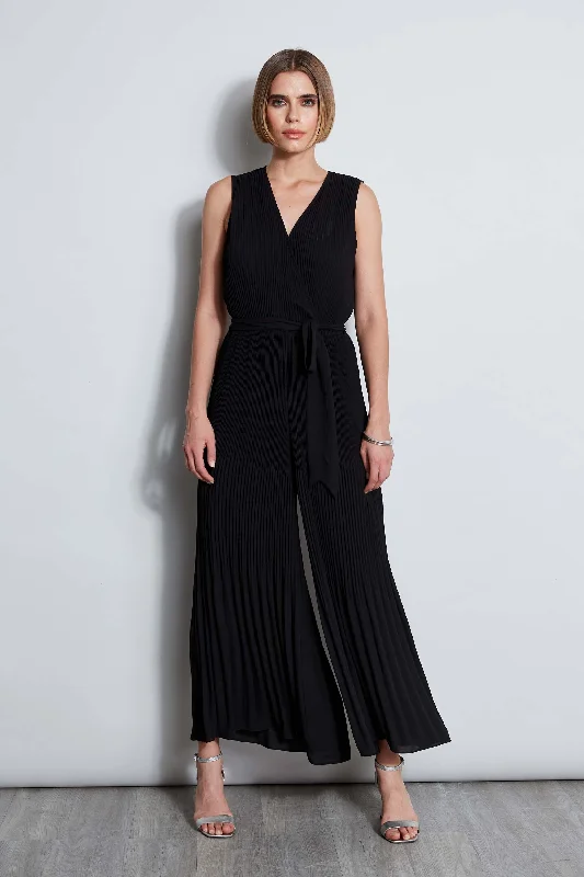 women's jumpsuits with bow tiesT-Tahari Pleated Jumpsuit